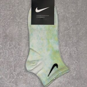 Nike Low-Cut White Socks with Light Green and Blue Tie-Dye